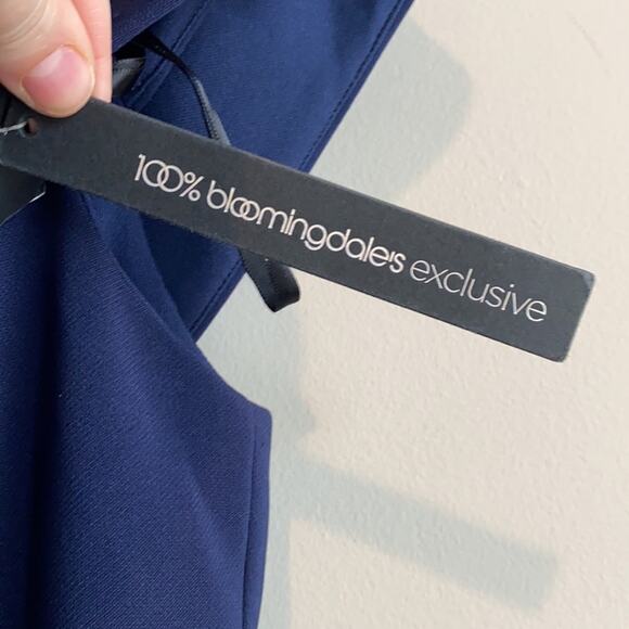 Aqua Navy Crepe Off the Shoulder Dress Special Occasion Navy Blue 6 - Picture 6 of 12